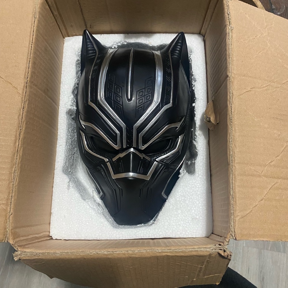 Black Panther 3D Printed Carbon fiber decorative Mask with Silver Accents